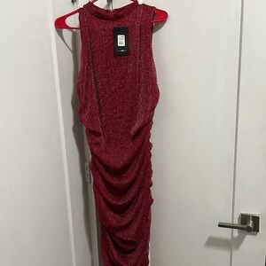 Red Ruched Sleeveless Evening Dress